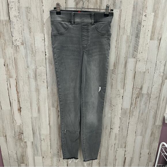 SPANX Womens Jeans Vintage Gray Distressed Denim Pull On Shaping Raw Hem XS - Picture 1 of 7